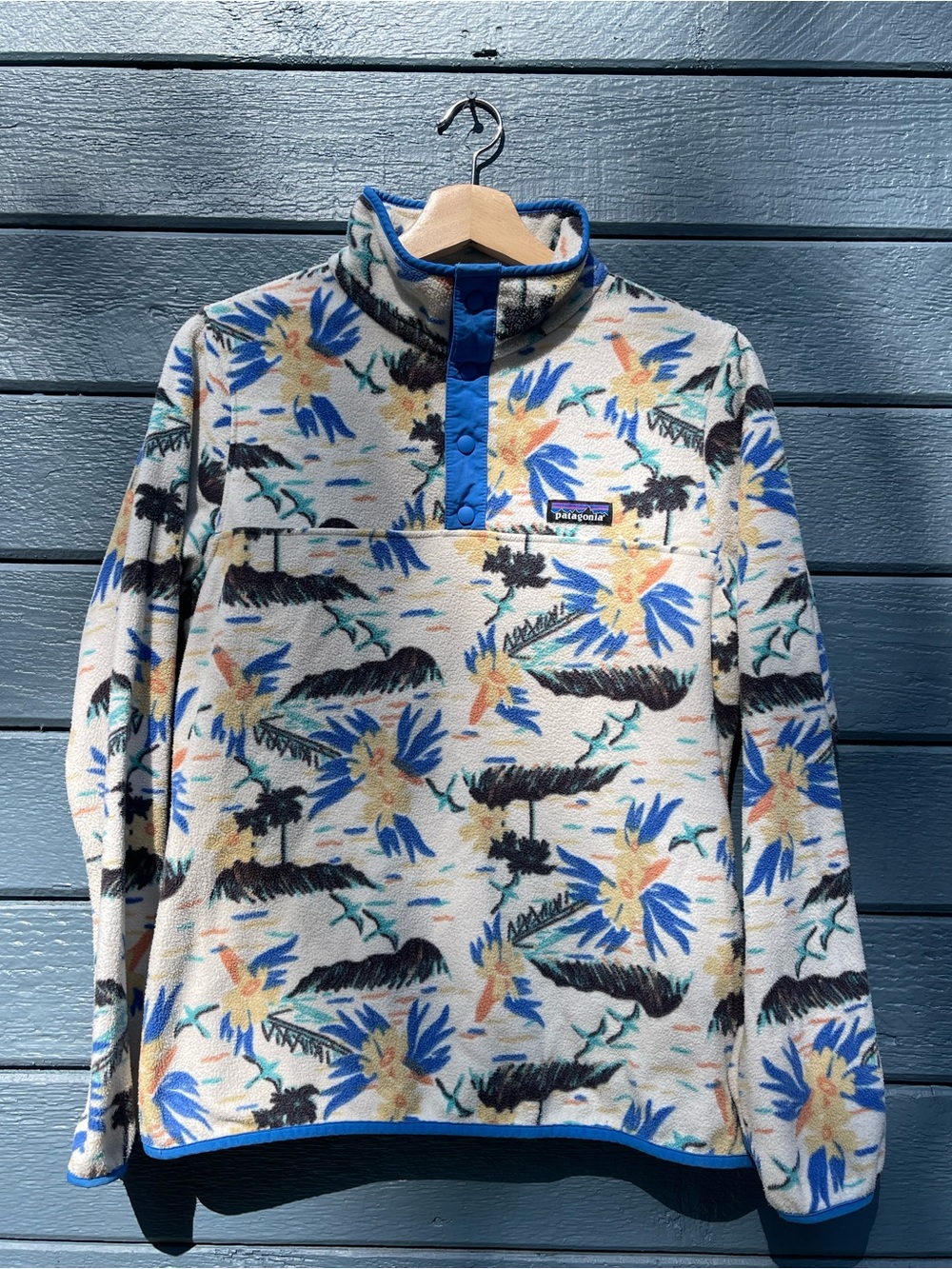 Patagonia Floral Fleece Snap Pullover - Cream, Blue & Yellow